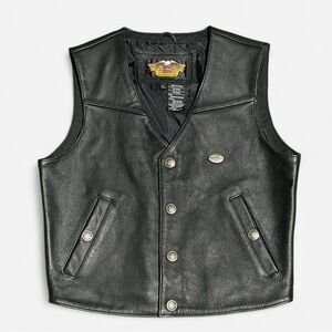 Harley-Davidson Youth Black Leather Vest with Engraved Logo Buttons size Large